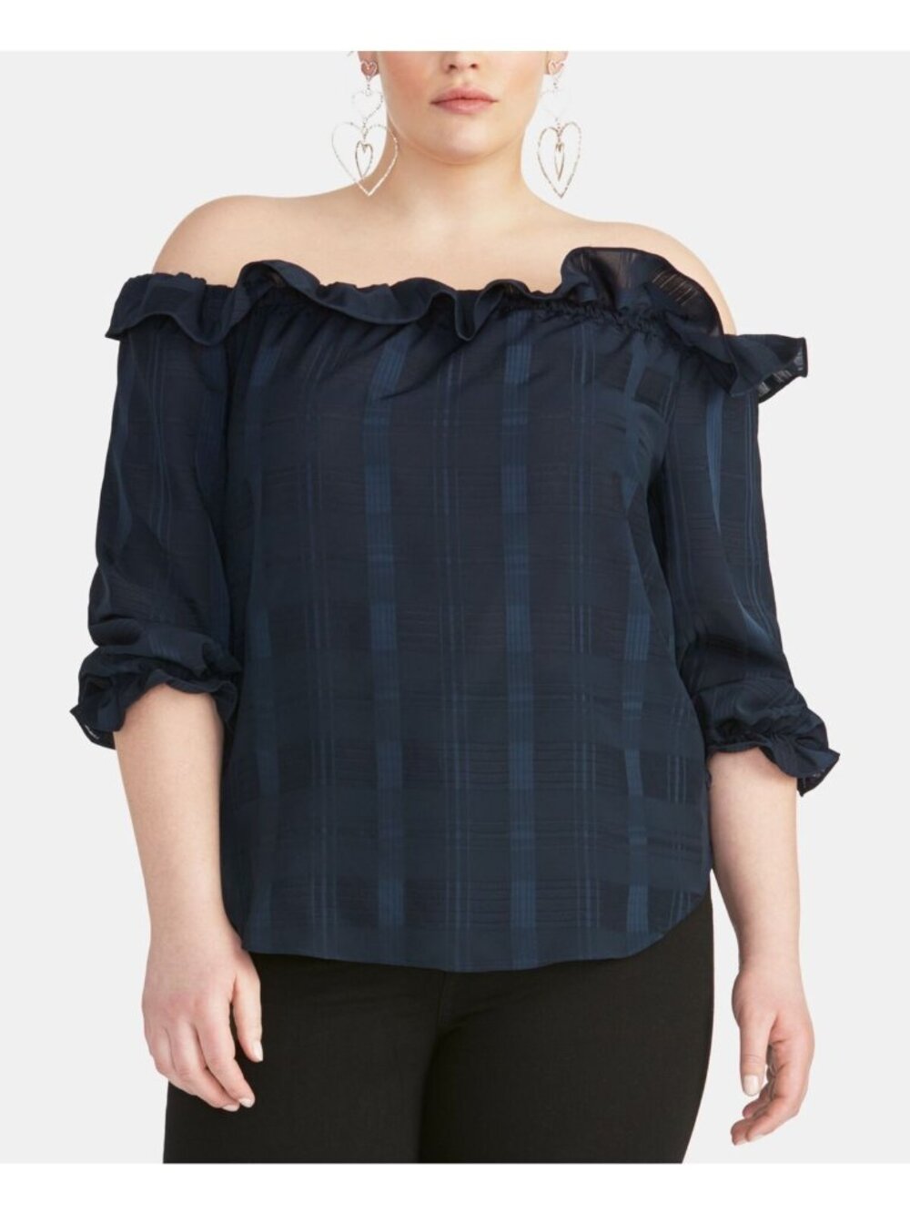 RACHEL Rachel Roy Isla Ruffle Off the Shoulder Top True Navy Plus Size 3X NWT